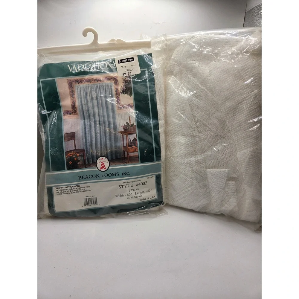 Vintage Beacon Looms White Lace Curtain Panel 40x63 Style 4082 Made in USA NEW